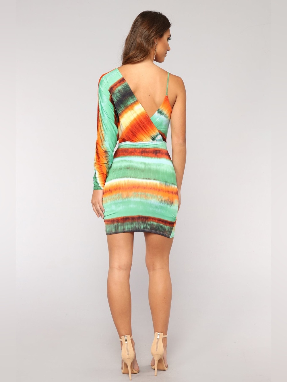 Vibrant Multicolor Tie-Dye One Shoulder Dress - Picture 2 of 4